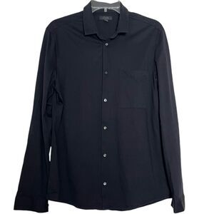 COS Men’s Long Sleeve Polo Shirt with Pocket Black Collared Cotton Top Medium